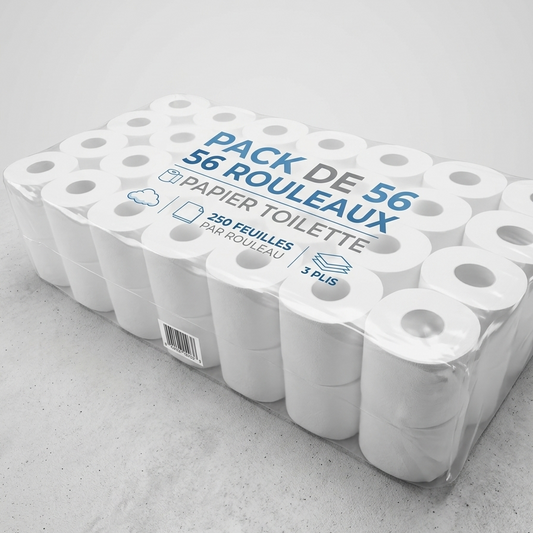 Pack 56 rouleaux papier toilette - 250 feuilles - 3 plis